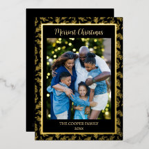 Elegant Modern Family Photo Christmas Black & Gold