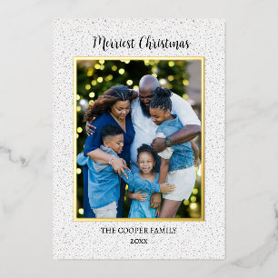 Elegant Modern Family Photo Christmas Script Gold Foil Holiday Card
