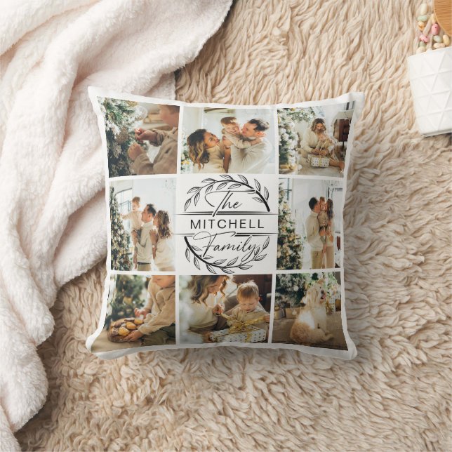Elegant Modern Family Photo Collage Monogram Gift Cushion (Blanket)