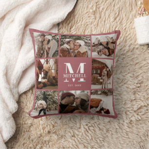 Elegant Modern Family Photo Collage Newlywed Gift Cushion