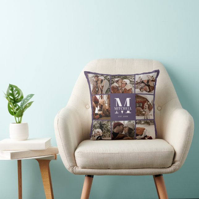 Elegant Modern Family Photo Collage | Purple Cushion (Chair)
