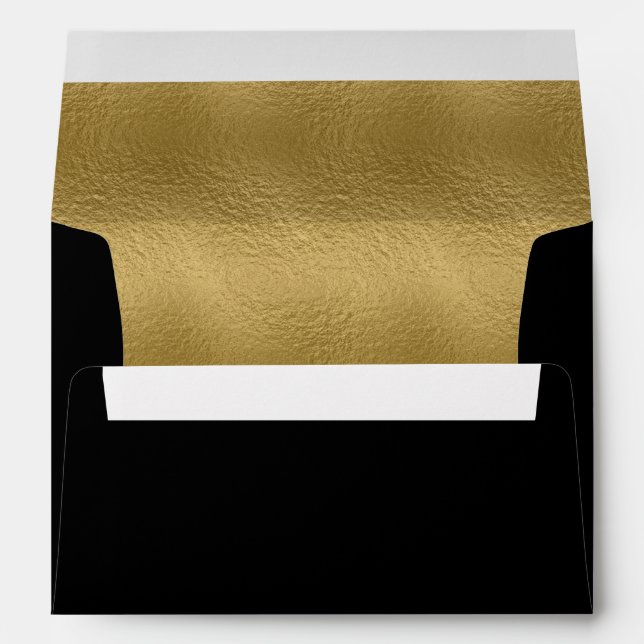 Elegant Modern Faux Gold Foil Black Wedding  Envelope (Back (Bottom))