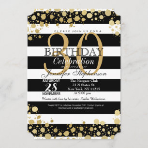 Elegant Modern Faux Gold Splatters and Stripes Invitation