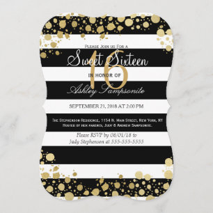 Elegant Modern Faux Gold Splatters and Stripes Invitation
