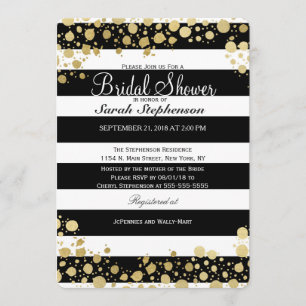 Elegant Modern Faux Gold Splatters and Stripes Invitation
