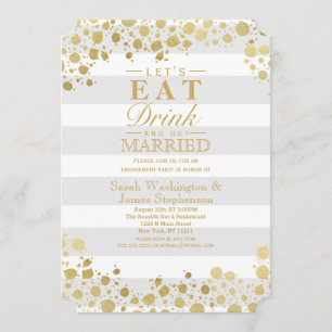 Elegant Modern Faux Gold Splatters and Stripes Invitation