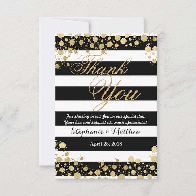 Elegant Modern Faux Gold Splatters and Stripes Thank You Card (Front)