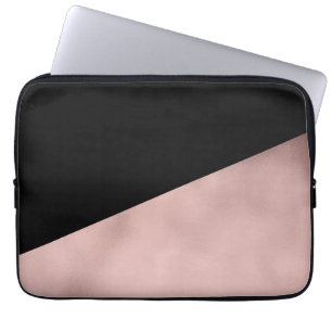 elegant modern faux rose gold black geometric laptop sleeve
