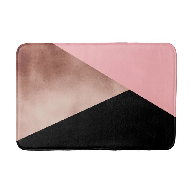 elegant modern faux rose gold foil pink geometric bath mat (Front)