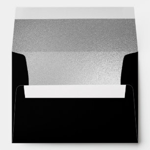 Elegant Modern Faux Silver Black Wedding Envelope