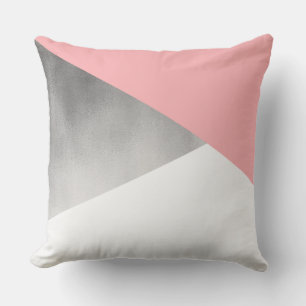 elegant modern faux silver blush pink geometric cushion
