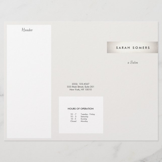 Elegant Modern FAUX Silver Striped Salon Brochure (Front)
