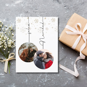 Elegant Modern Feliz Navidad Photo & Snowflakes Postcard