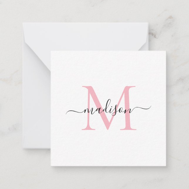 Elegant Modern Feminine Monogram Script Blush Pink Card (Back)
