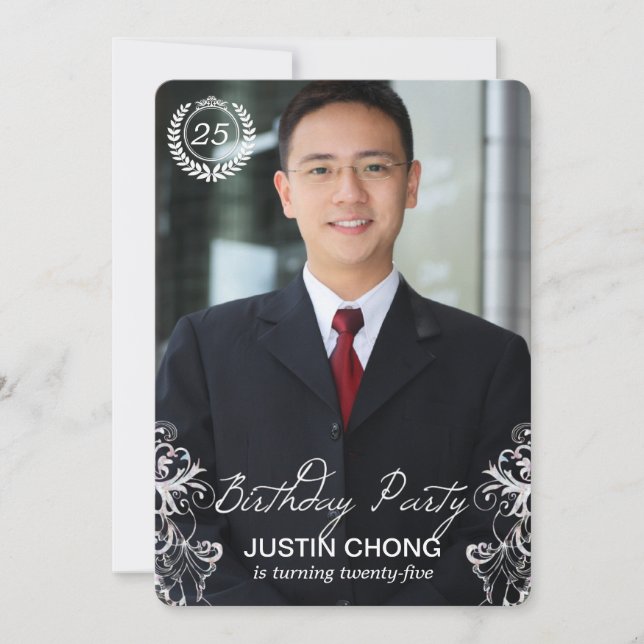 Elegant Modern Fern Photo Birthday Invitations (Front)