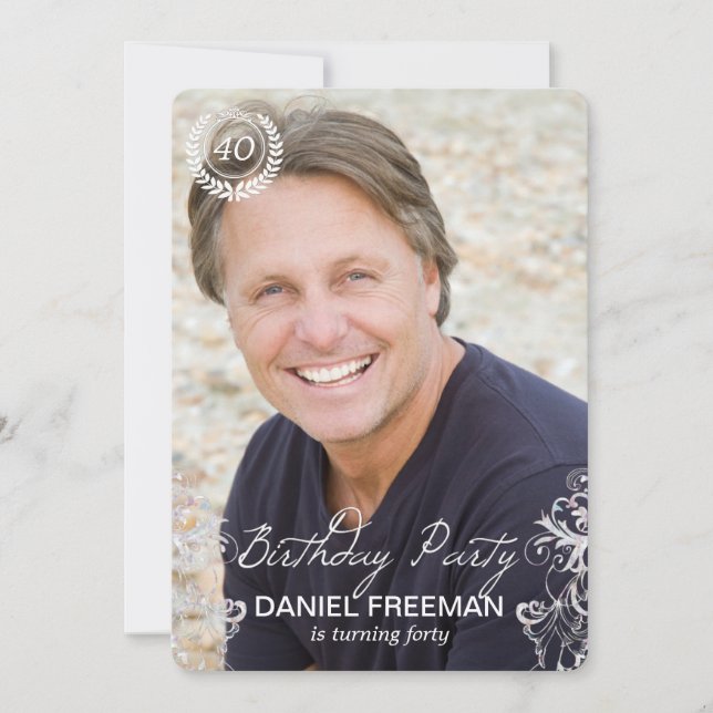 Elegant Modern Fern Photo Birthday Invitations (Front)