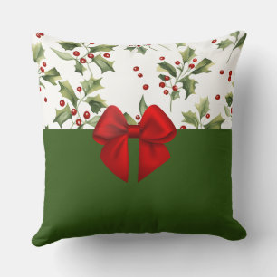 Elegant Modern Festive Holly Christmas Pattern Cushion