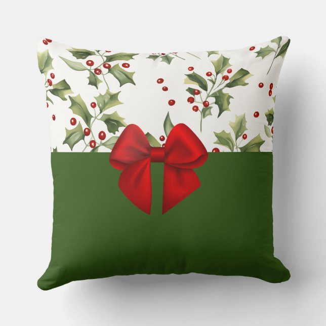 Elegant Modern Festive Holly Christmas Pattern Cushion (Back)