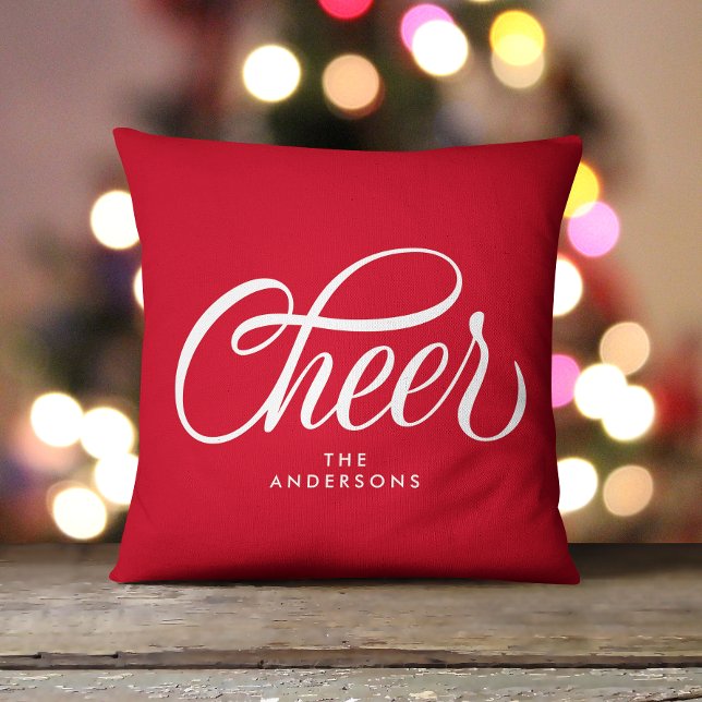 Elegant Modern Festive Red Script Cheer Christmas Cushion (Creator Uploaded)