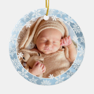 Elegant modern first Christmas baby photo custom Ceramic Tree Decoration