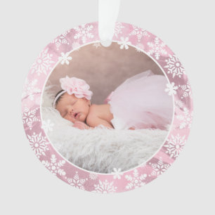Elegant modern first Christmas baby photo custom Ornament