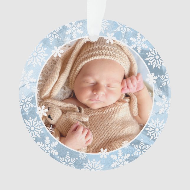 Elegant modern first Christmas baby photo custom Ornament (Front)