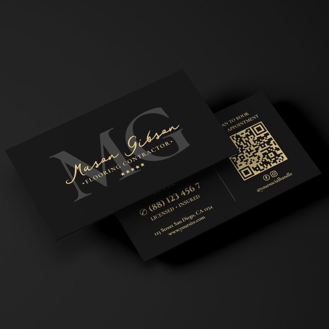 Elegant Modern Flooring Contractor Black Script Business Card (Elegant Modern Flooring Contractor Black Script Business Card
)