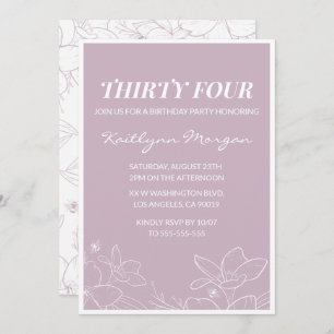 Elegant Modern Floral 34th birthday invitations