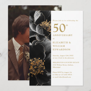 Elegant Modern Floral 50th Anniversary Photo Invitation