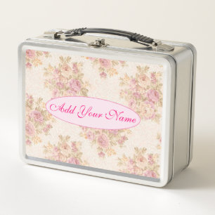 Elegant Modern Floral Add Your Text Metal Lunch Box
