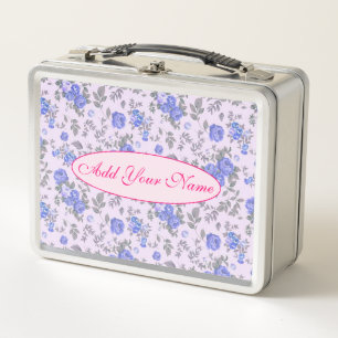 Elegant Modern Floral Add Your Text Metal Lunch Box
