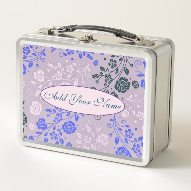 Elegant Modern Floral Add Your Text Metal Lunch Box (Front)