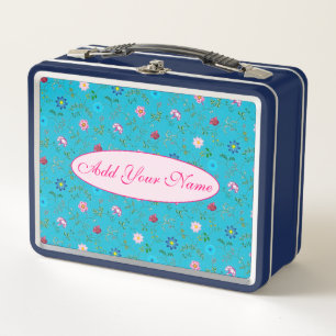 Elegant Modern Floral Add Your Text Metal Lunch Box