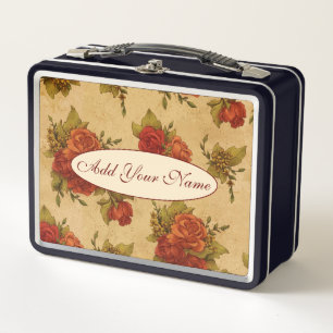 Elegant Modern Floral Add Your Text Metal Lunch Box