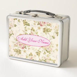 Elegant Modern Floral Add Your Text Metal Lunch Box
