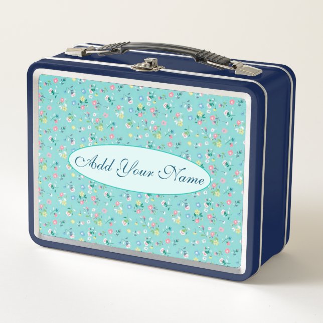 Elegant Modern Floral Add Your Text Metal Lunch Box (Front)