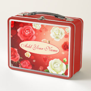 Elegant Modern Floral Add Your Text Metal Lunch Box