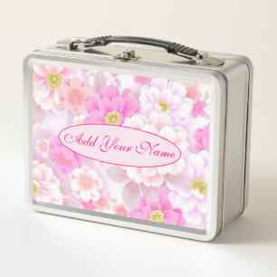 Elegant Modern Floral Add Your Text Metal Lunch Box