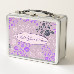 Elegant Modern Floral Add Your Text Metal Lunch Box