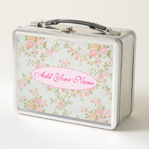 Elegant Modern Floral Add Your Text Metal Lunch Box