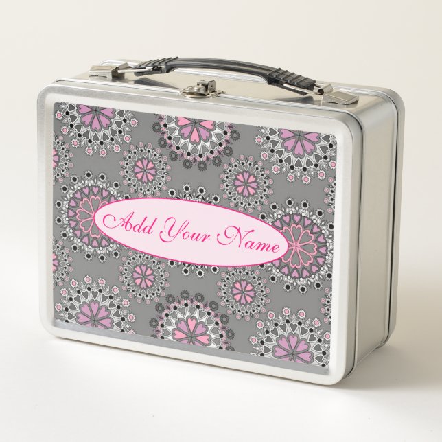 Elegant Modern Floral Add Your Text Metal Lunch Box (Front)
