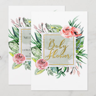 Elegant Modern Floral Baby Shower Invitations
