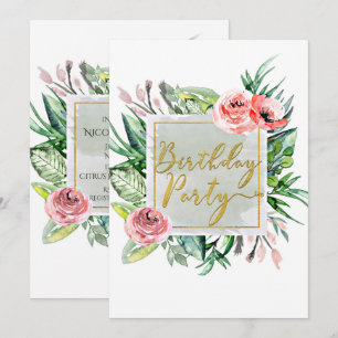Elegant Modern Floral Birthday Party Invitations