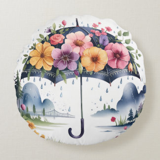 Elegant, Modern Floral Bloom Umbrella Round Cushion