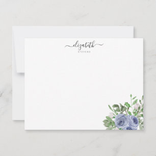 Elegant Modern Floral Blue Watercolor Rose Script Card