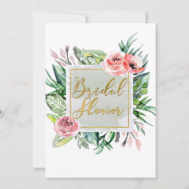 Elegant Modern Floral Bridal Shower Invitations (Front)