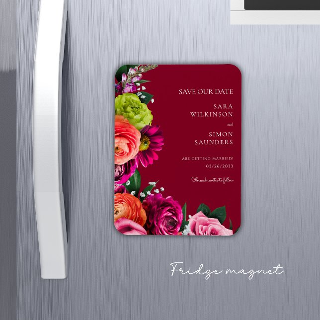 elegant  modern floral burgundy save the date  magnet (fun burgundy colorful florals save the date fridge magnet)