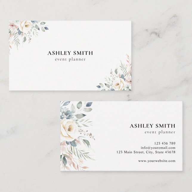 Elegant Modern Floral Business Card (Front/Back)