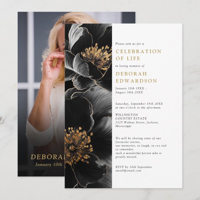 Elegant Modern Floral Celebration Of Life Photo Invitation (Front/Back)