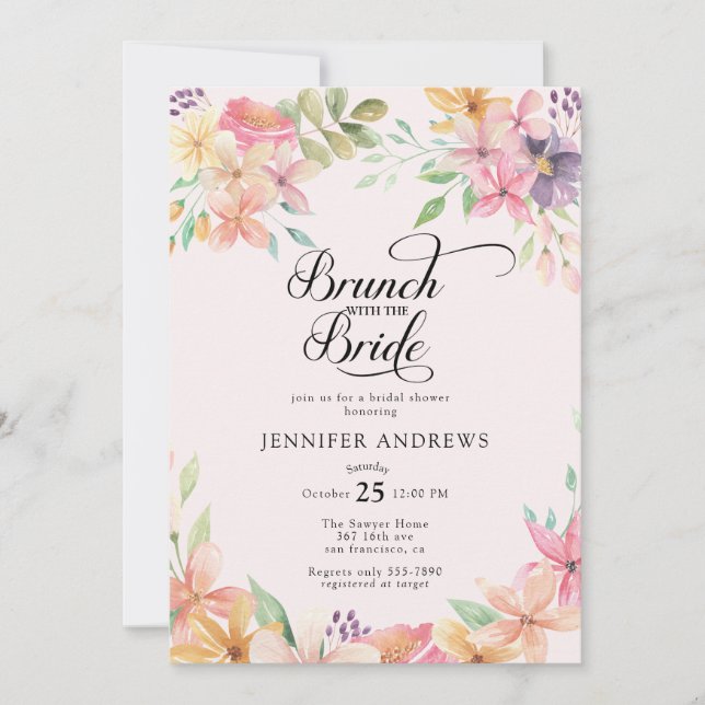 Elegant Modern Floral Classic Bridal Shower Brunch Invitation (Front)
